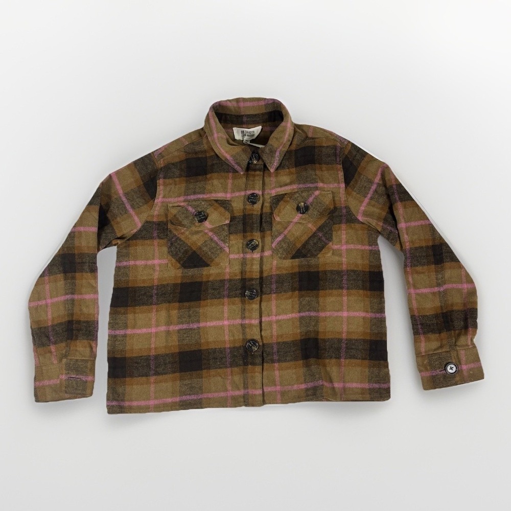 BB Dakota Steve Madden Shacket Womens XL Brown Pink Plaid Flannel Button Jacket